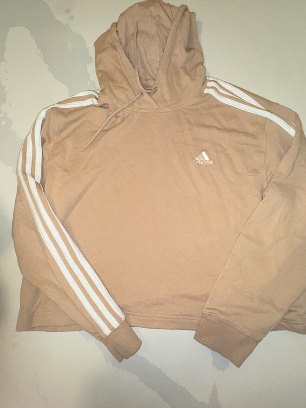 adidas Beige/Tan Crop Hoodie with Logo Tag